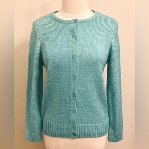 Haymaker Vintage Caribbean Blue M Retro Coastal Collegiate Knit Cardigan Sweater